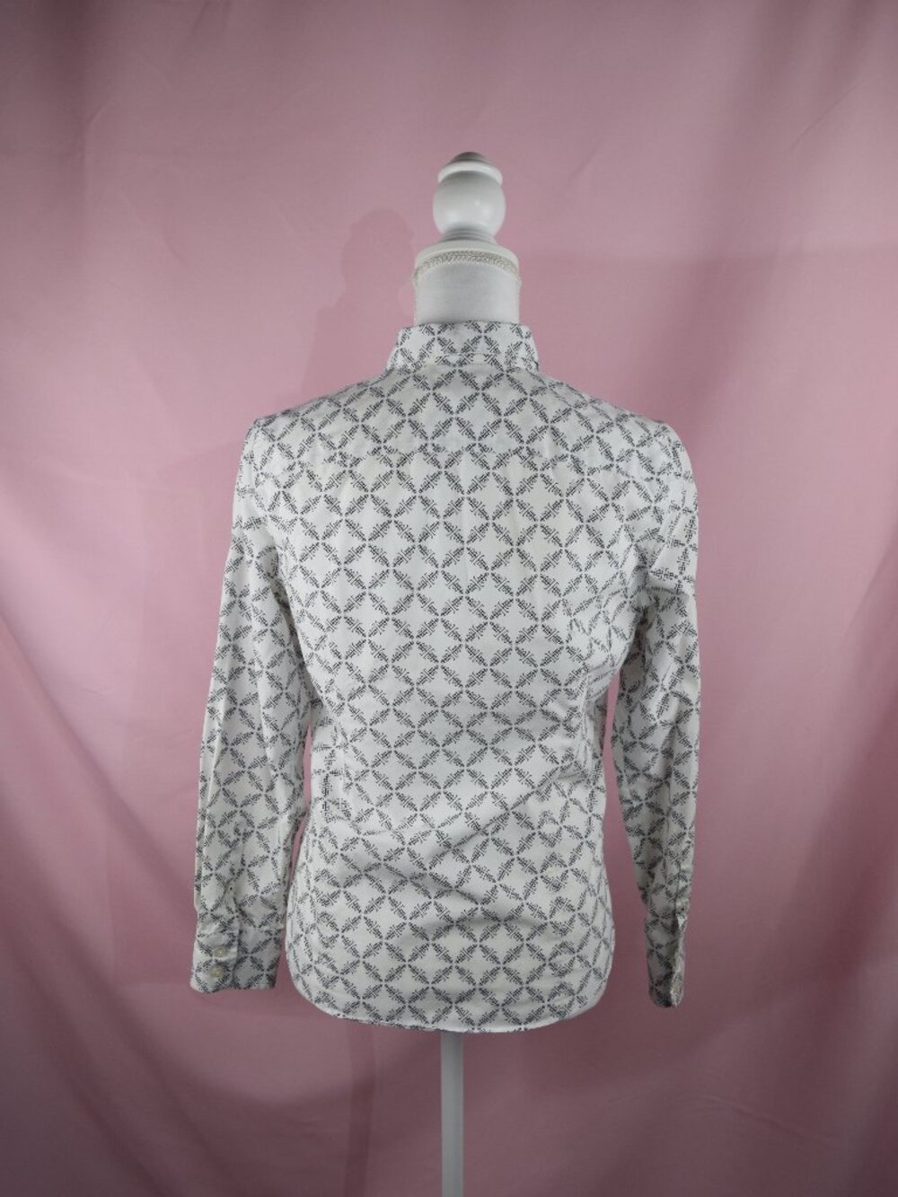 Lands' End No Iron Baumwolle Navy Blue & White Geometric Print | Size 6P Petite - Picture 4 of 7